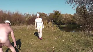 Wild beach&period; Nude in public&period; Outdoor on bank of river naked sexy mom MILF Frina learns to simulate badminton together with their way naked lover&period; Outside&period; Nudist beach&period; Pussy natural heart of hearts ass Milf
